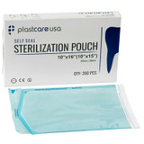 Self-Sealing Sterilization Pouches, 10" x 16", Paper/Blue Film