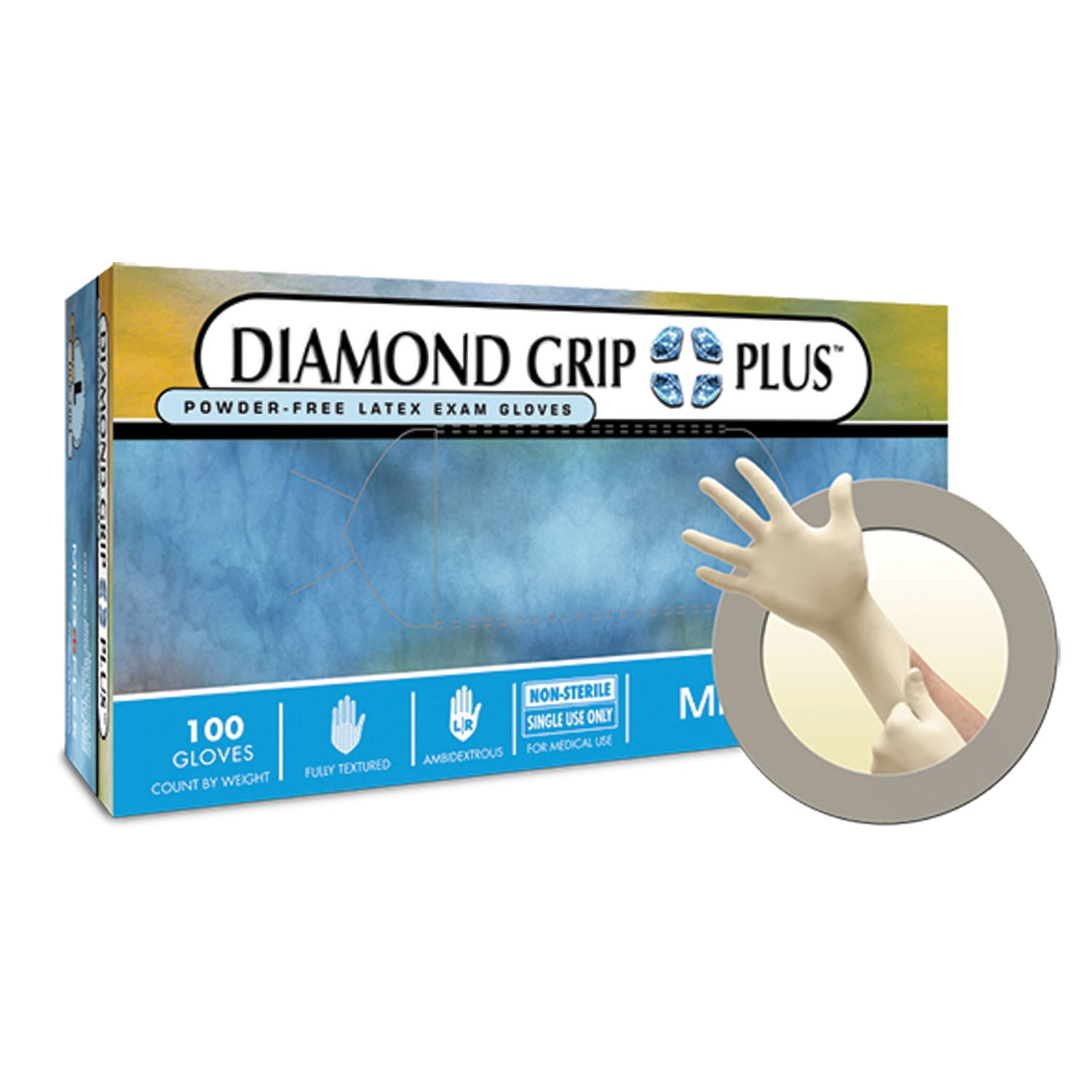Ansell Microflex Diamond Grip Plus Powder-Free Latex Exam Gloves