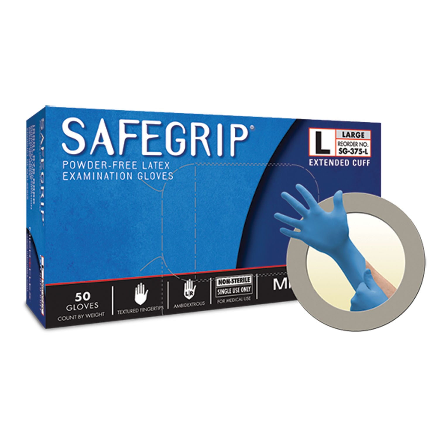 Ansell Microflex Safegrip Powder-Free Extended Cuff Latex Exam Gloves