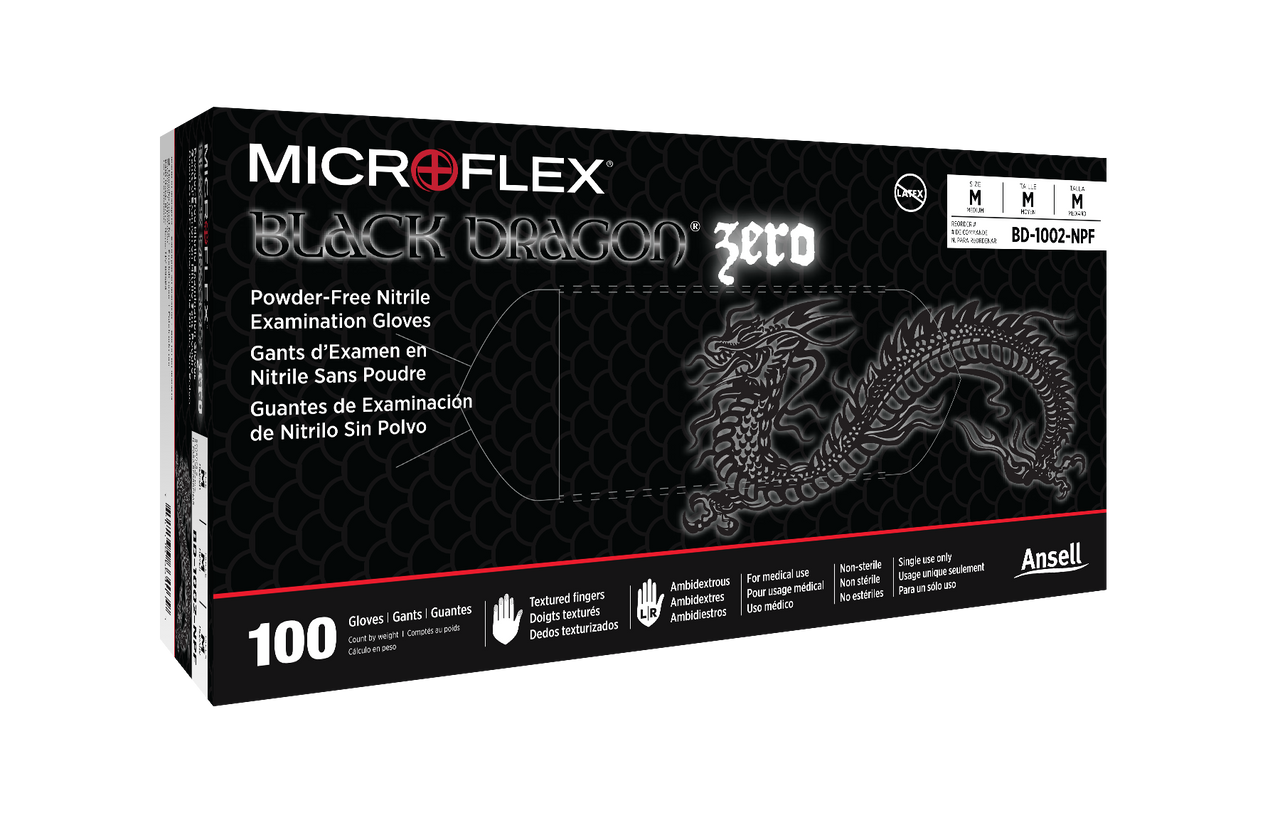 Ansell Microflex Black Dragon Zero Powder-Free Nitrile Exam Gloves