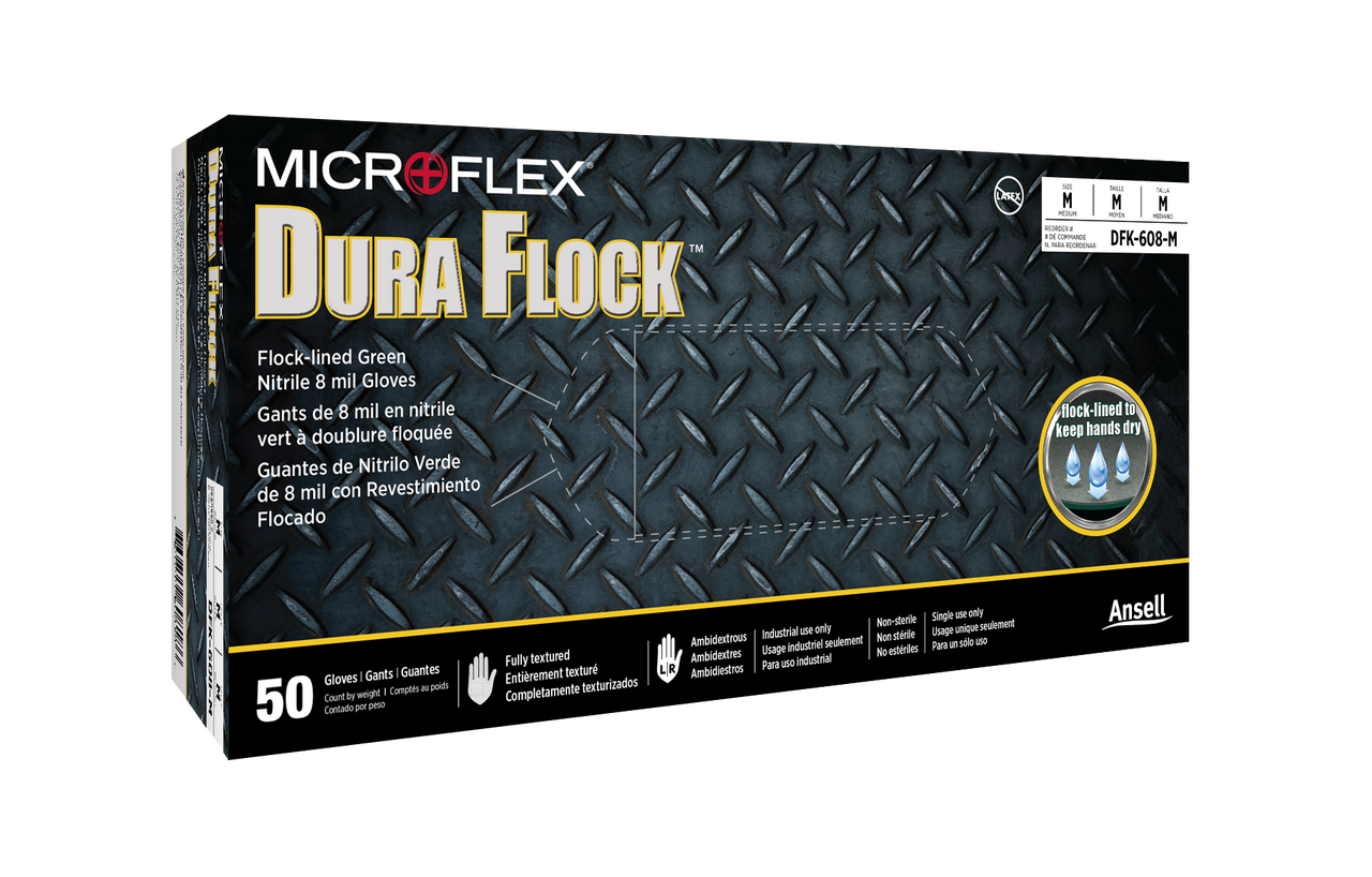 Ansell Microflex Dura Flock Flock-Lined Industrial-Grade Gloves