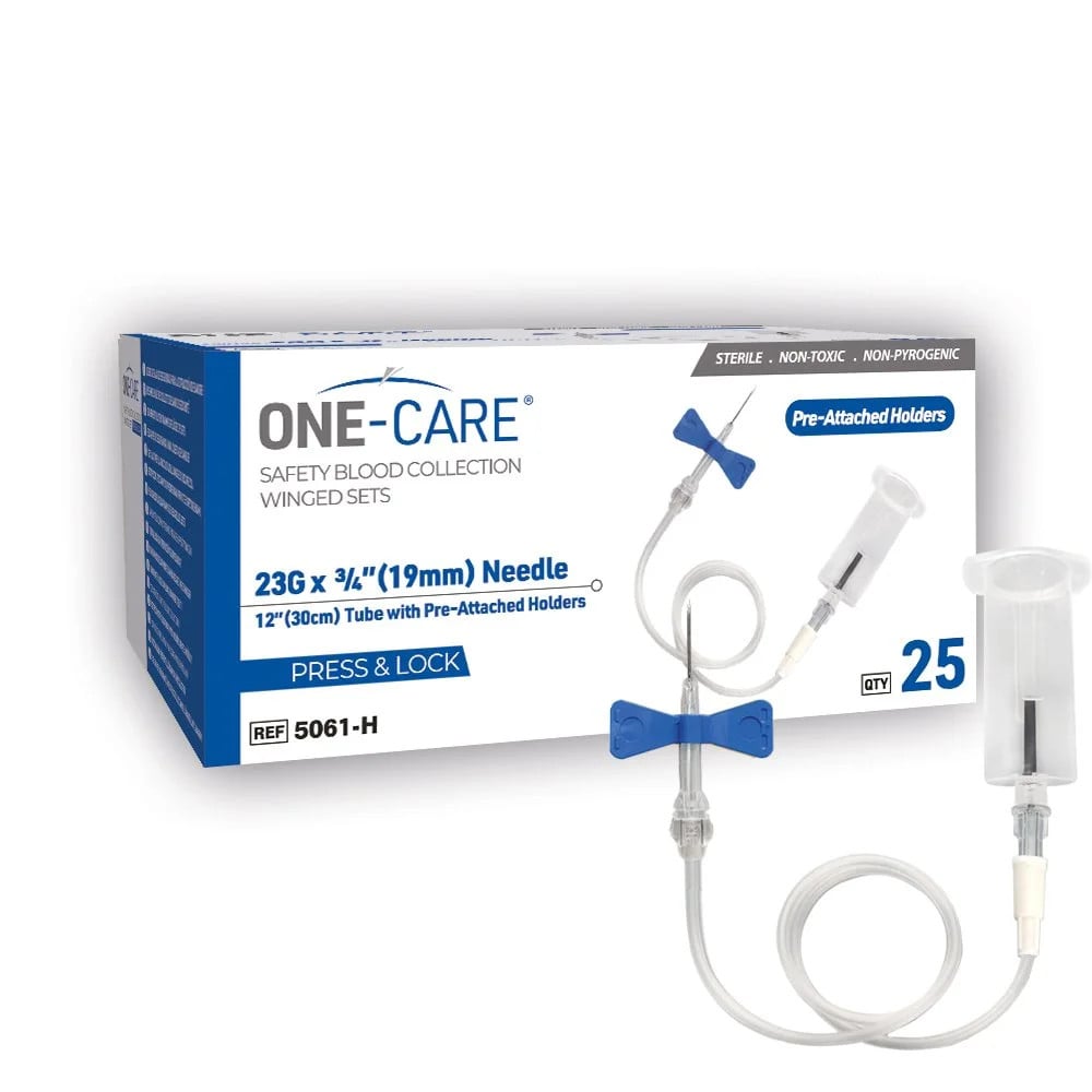 GLIDE & LOCK Safety Blood Collection Wing Sets, 23G x , Green, 12" Tube, Pre-Attached Holder, 25/bx
