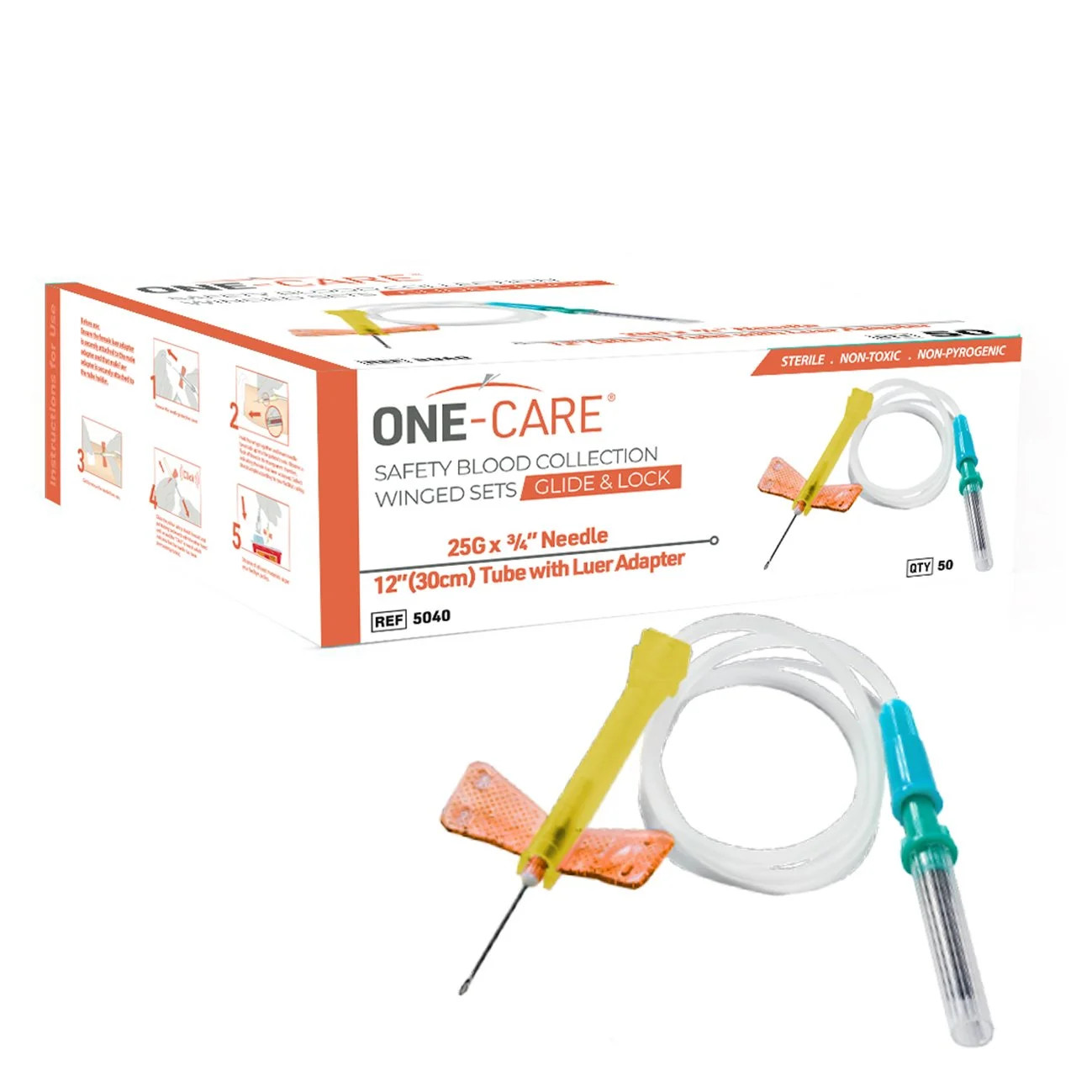 GLIDE & LOCK Safety Blood Collection Wing Sets, 21G x , Green, 12" Tube, Pre-Attached Holder, 25/bx