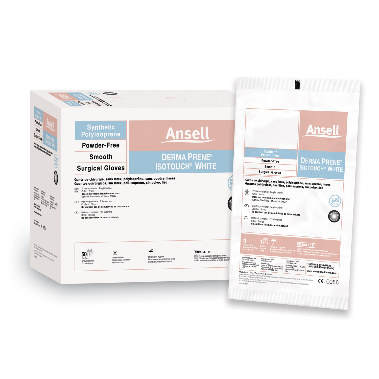 Ansell Gammex Non-Latex Pi White Powder-Free Synthetic Surgical Gloves