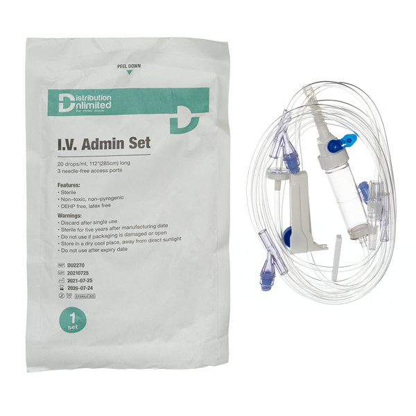 D.U. Medical IV Admin Set 20 drops/mL 3 Port 112"