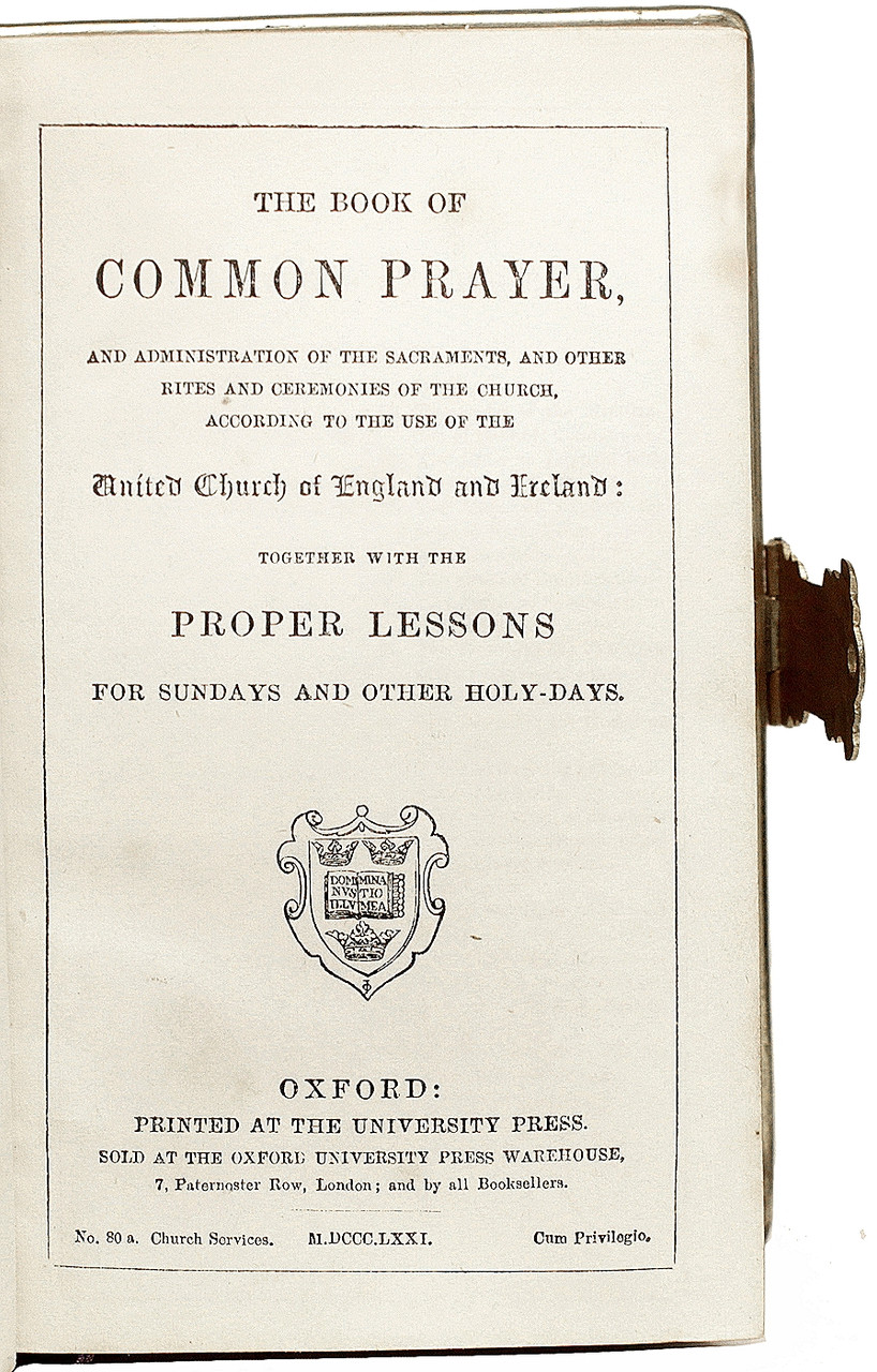 BOOK OF COMMON PRAYER. (1871 IN A FINE BRASS MOUNTED LEATHER BINDING
