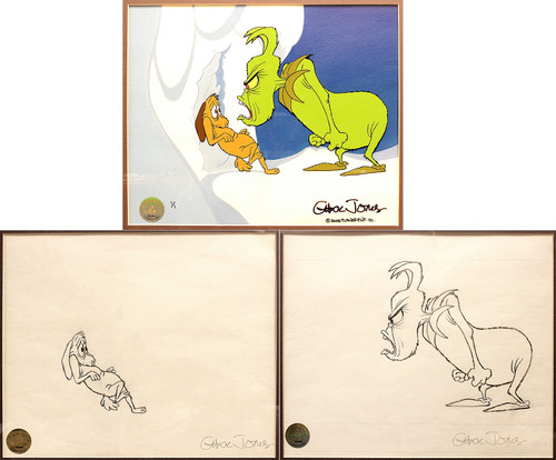 GEISEL, Theodore: (Dr. Seuss) ( Chuck Jones ). How The Grinch Stole Christmas . (TWO ORIGINAL PRODUCTION DRAWINGS AND ONE CEL) GEISEL, Theodore: (Dr. Seuss) ( Chuck Jones ). How The Grinch Stole Christmas . (TWO ORIGINAL PRODUCTION DRAWINGS AND ONE CEL)