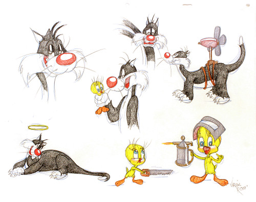ROSS, Virgil. Sylvester The Cat & Tweety Bird. (Seven Original drawings - c.1990's) ROSS, Virgil. Sylvester The Cat & Tweety Bird. (Seven Original drawings - c.1990's)