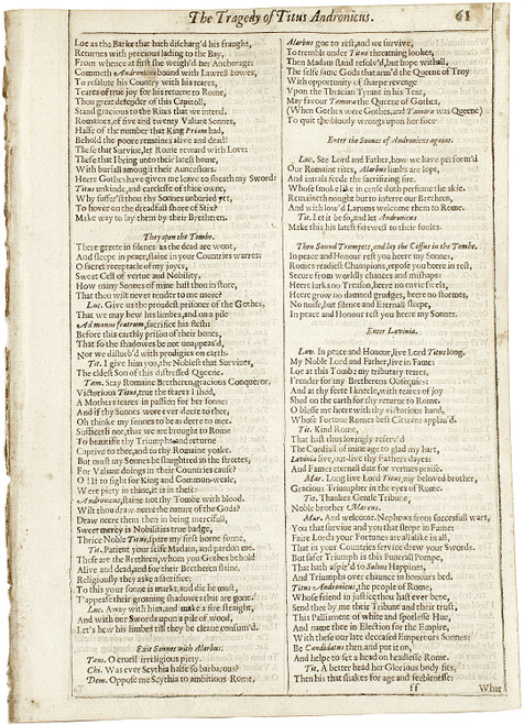 SHAKESPEARE, William. The Works of William Shakespeare. (The Tragedy of Titus Andronicus - 1632) - page 61-62. SHAKESPEARE, William. The Works of William Shakespeare. (The Tragedy of Titus Andronicus - 1632) - page 61-62.