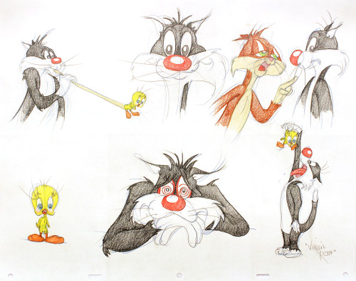 ROSS, Virgil. Sylvester the Cat & Tweety Bird. (SIX ORIGINAL DRAWINGS - c.1990's) ROSS, Virgil. Sylvester the Cat & Tweety Bird. (SIX ORIGINAL DRAWINGS - c.1990's)