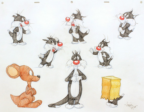 ROSS, Virgil. Sylvester The Cat & Little Sylvester. (Seven Original drawings). (c.1990's) ROSS, Virgil. Sylvester The Cat & Little Sylvester. (Seven Original drawings). (c.1990's)