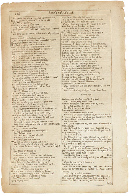 SHAKESPEARE, William. The Works of William Shakespeare. (Love's Labour's Lost) - page 125-126. (FOURTH FOLIO - 1685)