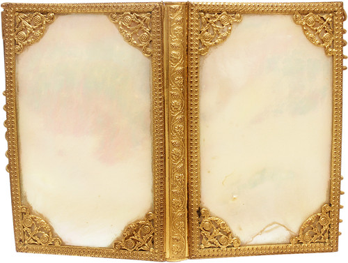 DANCE CARD NOTEBOOK. 19th C. Palais-Royal Work Mother of Pearl & Gilded Bronze Dance Card Notebook. (France, c.1800's)