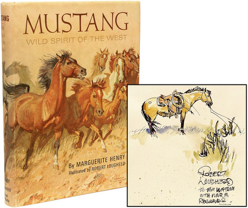 HENRY, Marguerite. Mustang Wild Spirit Of The West. (1966 - FIRST EDITION - INSCRIBED BY THE AUTHOR AND ILLUSTRATOR WITH AN ORIGINAL DRAWING)