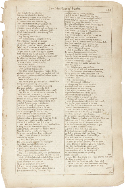 SHAKESPEARE, William. The Works of William Shakespeare. (The Merchant of Venice) - page 149/150. (THE FOURTH FOLIO - 1685)