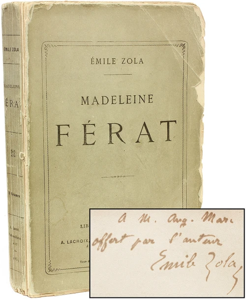 ZOLA, Emile. Madeleine Ferat. (1869 - SECOND EDITION - PRESENTATION COPY)