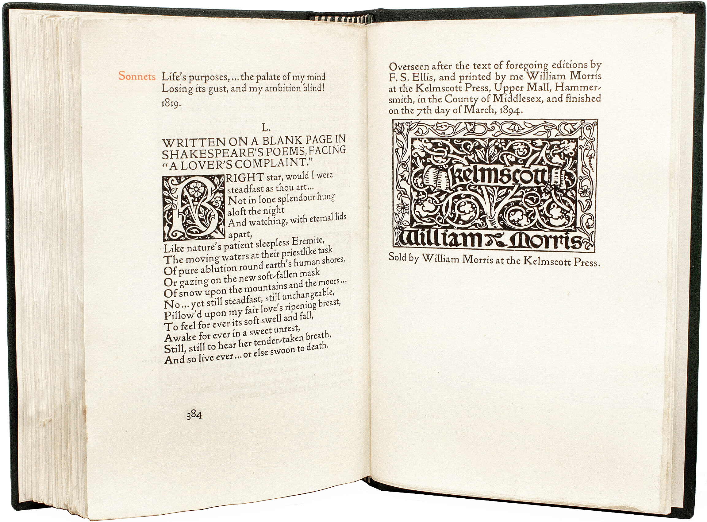 KEATS, John. The Poems Of John Keats. (1894 - THE KELMSCOTT PRESS
