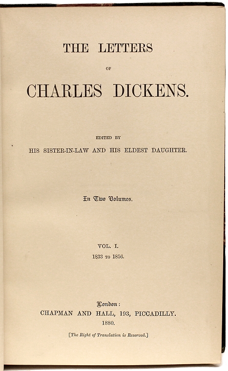 DICKENS, Charles [DICKENS, Mamie; HOGARTH, Georgina]. The Letters