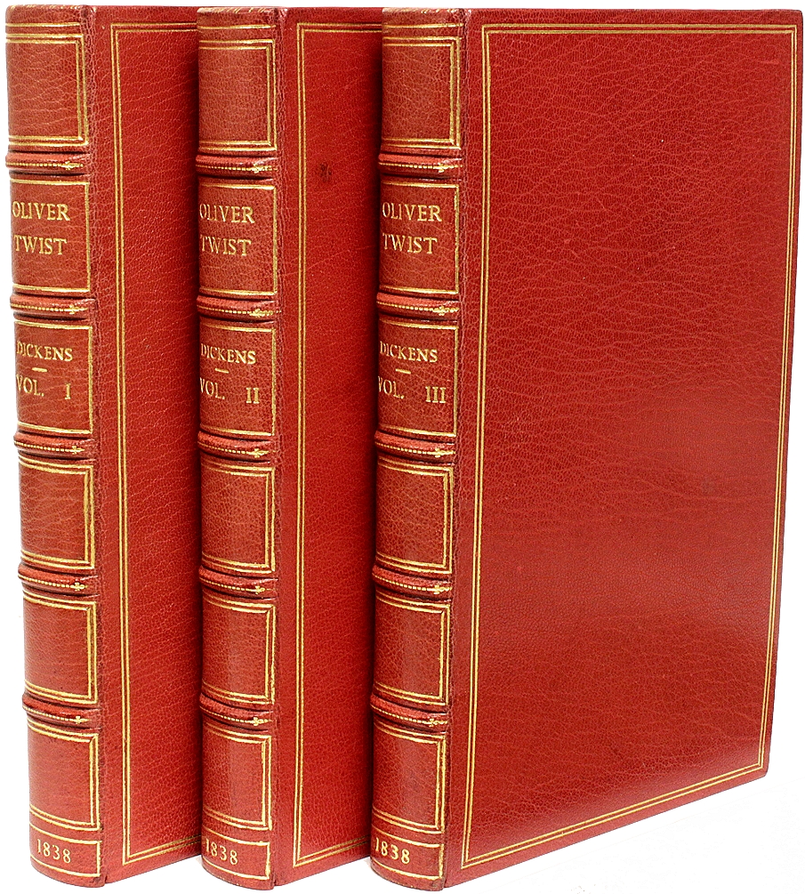 Oliver Twist and Great Expectations by Charles Dickens / 1930s Illustrated  Edition / Red Faux Leather, Gilt Decoration/ In Good Condition