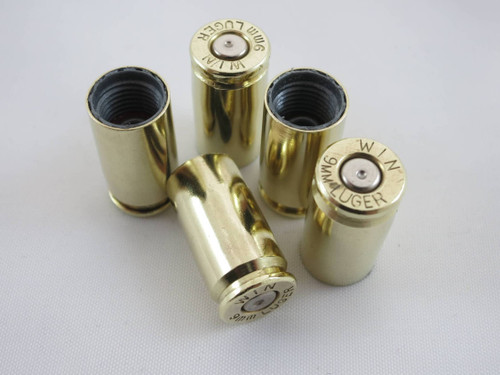 9mm Luger Brass Bullet Shell Casing Universal Tire Valve Stem Caps with Nickel Primer 9mm Luger Brass Bullet Shell Casing Universal Tire Valve Stem Caps with Nickel Primer