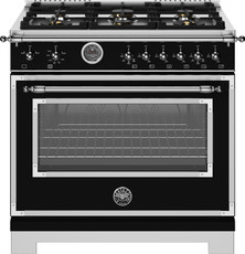 Bertazzoni - 36" Heritage Series range - Gas Oven - 6 brass burners - Black