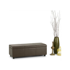 Simpli Home - Avalon Rectangular Contemporary Wood/Foam Bench Ottoman With Inner Storage - Chocolate Brown