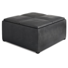 Simpli Home - Avalon Square Coffee Table Storage Ottoman - Distressed Black