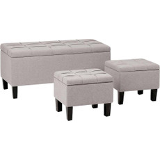 Simpli Home - Dover Rectangular Contemporary Fabric Storage Ottoman (Set of 3) - Cloud Gray