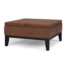 Simpli Home - Dover Square Coffee Table Storage Ottoman - Distressed Saddle Brown