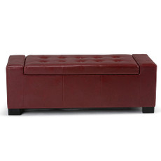 Simpli Home - Laredo Rectangular Polyurethane Faux Leather Bench Ottoman With Inner Storage - Radicchio Red