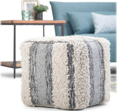 Simpli Home - Makenna Cube Contemporary Cotton Ottoman - Natural/Blue