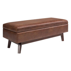 Simpli Home - Owen Rectangular Mid-Century Modern High-Density Foam/Faux Air Leather Ottoman With Inner Storage - Distressed Saddle Brown