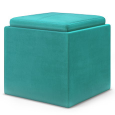 Simpli Home - Rockwood Cube Storage Ottoman with Tray - Aqua Blue