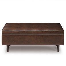 Simpli Home - Shay Mid Century Rectangular Storage Ottoman - Distressed Chestnut Brown