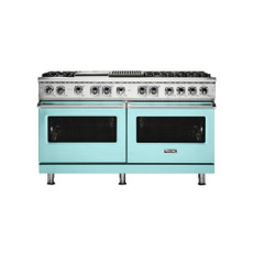 Viking - 5-Series Dual Fuel Self-Clean 60"W Sealed Burner Range - Bywater Blue