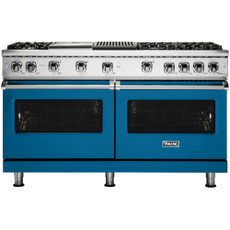 Viking - Professional 5 Series 8 Cu. Ft. Freestanding Double Oven LP Gas Convection Range - Alluvial Blue