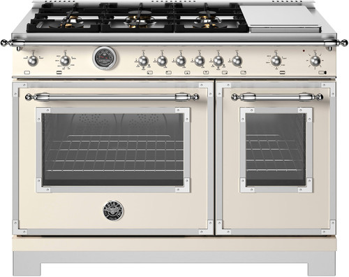 Bertazzoni - 48" Heritage Series range - Gas Oven - 6 brass burners + griddle - Ivory