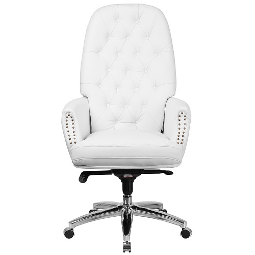 Flash Furniture - Hansel Traditional High Back Tufted LeatherSoft Multifunction Ergonomic Office Chair w/Arms - White