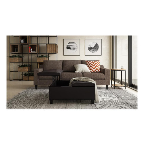 Simpli Home - Ellis 36 inch Wide Contemporary Square Coffee Table Storage Ottoman - Tanner's Brown