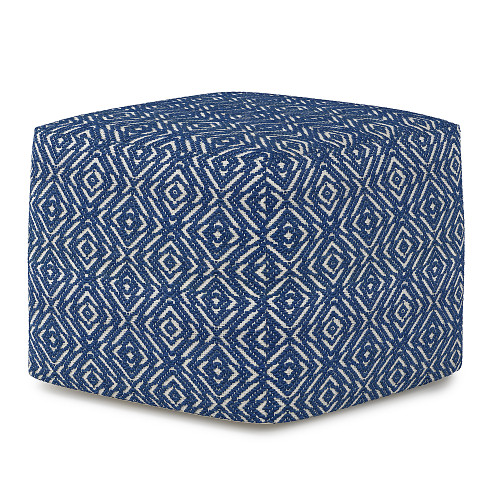 Simpli Home - Graham Square Pouf - Patterened Blue and Natural