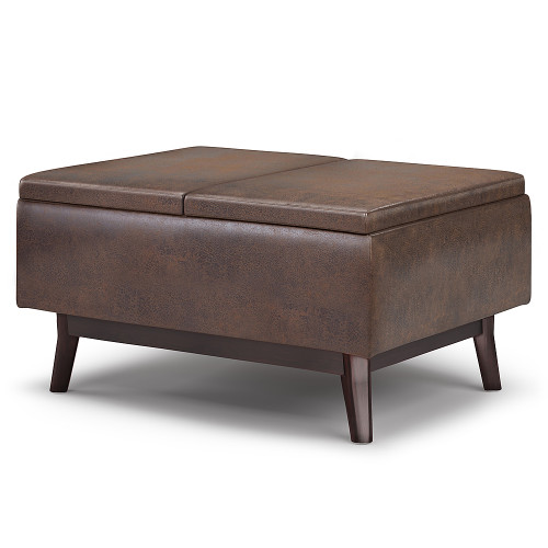 Simpli Home - Owen Tray Top Small Coffee Table Storage Ottoman - Distressed Chestnut Brown