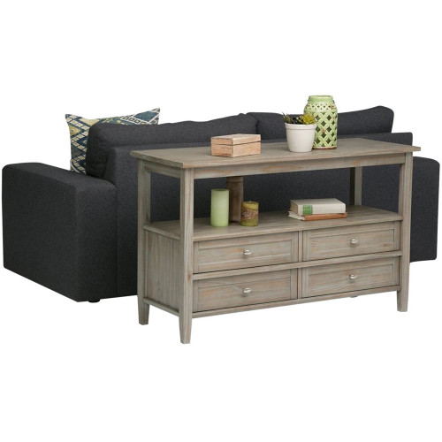 Simpli Home - Warm Shaker SOLID WOOD 48 inch Wide Transitional Console Sofa Table in Distressed Grey - Distressed Gray