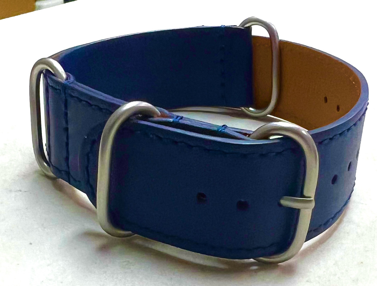 Pramzius 22mm Leather NATO strap Handmade in the USA Blue - R2A Watches