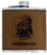 Gagarin Leather Bound Stainless Steel Flask 
