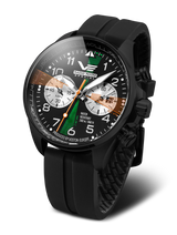 Orologio cronografo Vostok-Europe Radio Room arancione su silicone nero