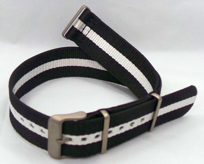 Vostok Europe NATO Ballistic Nylon Strap 22mm Black/White-N1RR.22.N.M.Bk.W