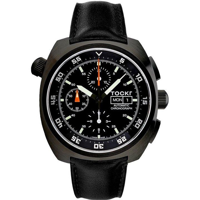 Tockr Chronograph - PVD - Black - Leather - 45mm - Automatic