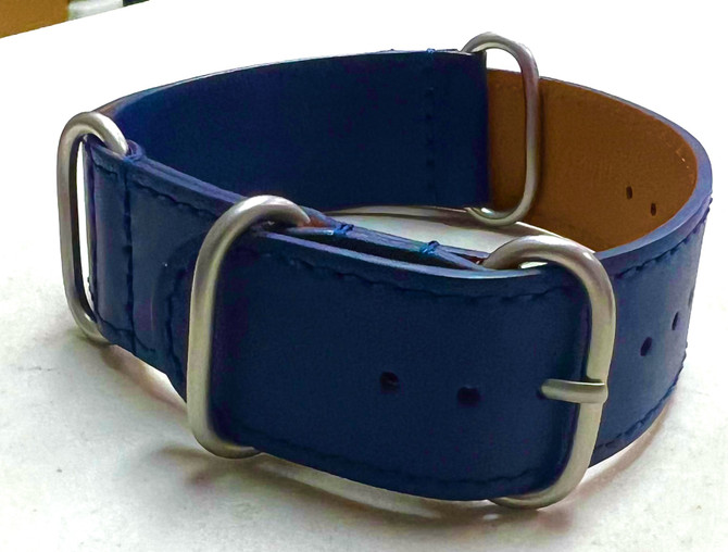 Pramzius 22 mm Leder-NATO-Armband, handgefertigt in den USA, Blau 