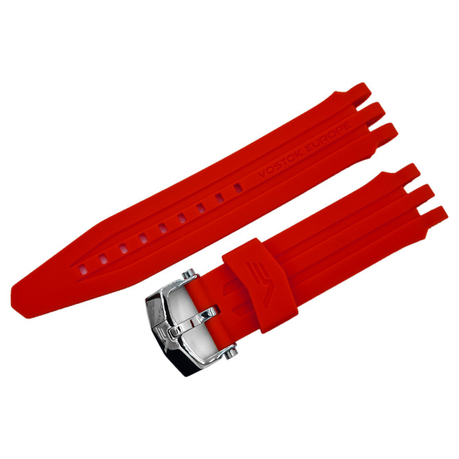 Bracelet en silicone Vostok Europe Energia 26 mm rouge avec quincaillerie en acier inoxydable poli