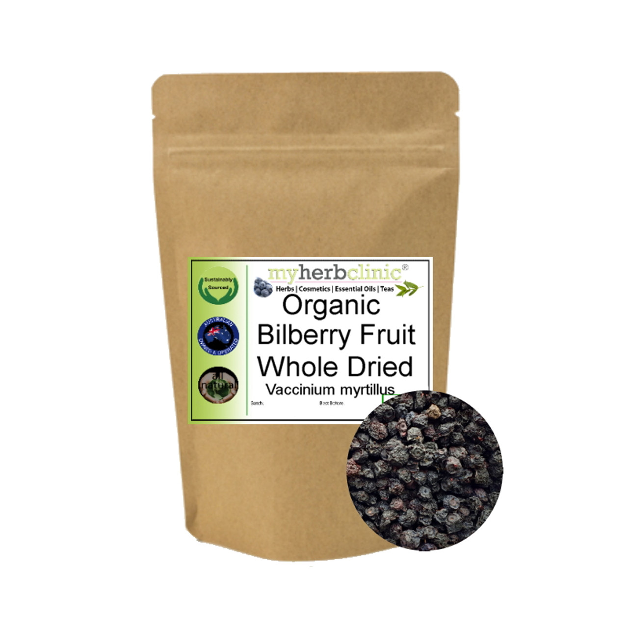 MY HERB CLINIC ® BILBERRY BERRIES DRIED ORGANIC BLOOD PRESSURE BLUEBERRY
